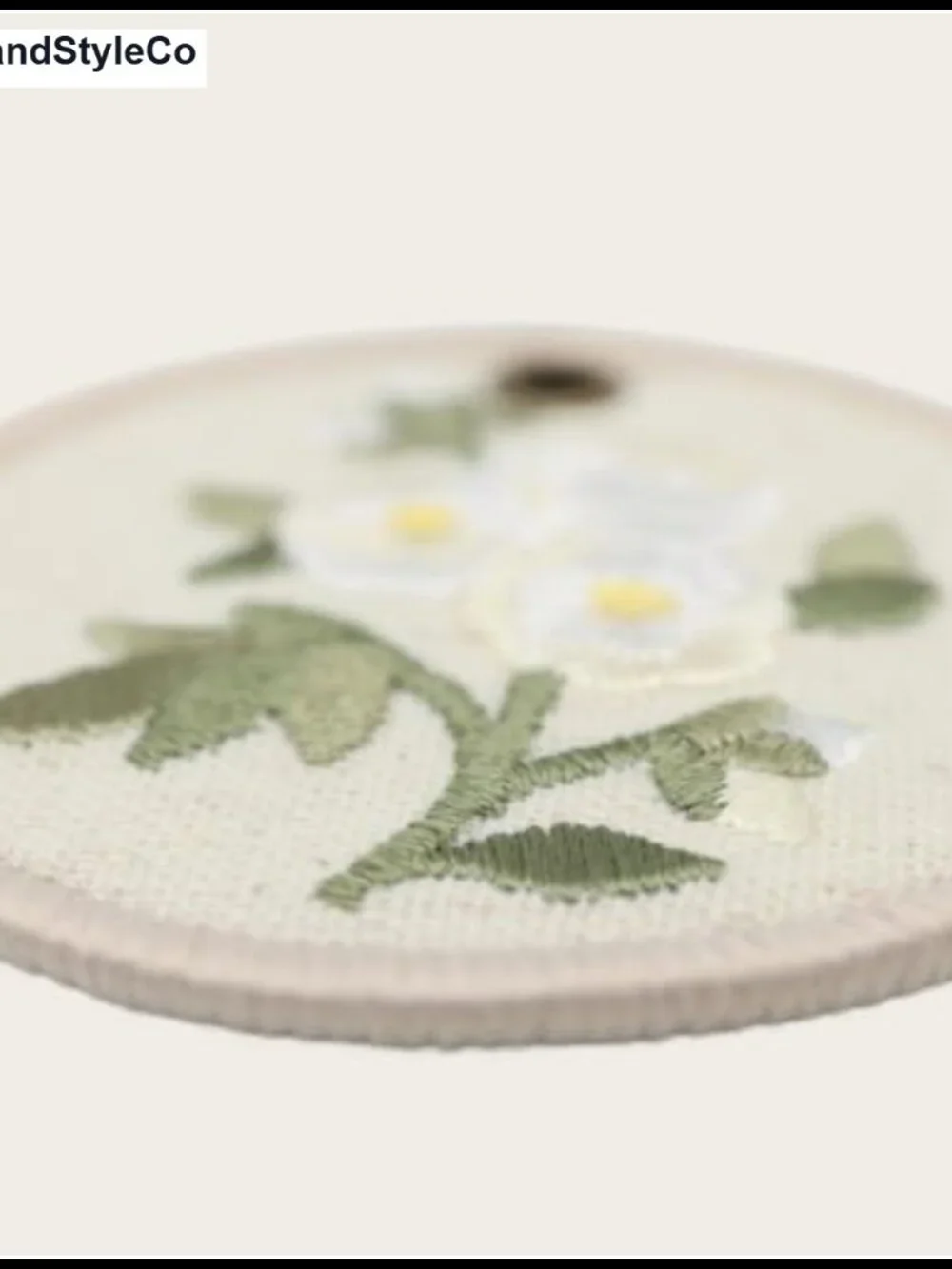 Embroidered Floral Keychain Round Linen Bag Charm